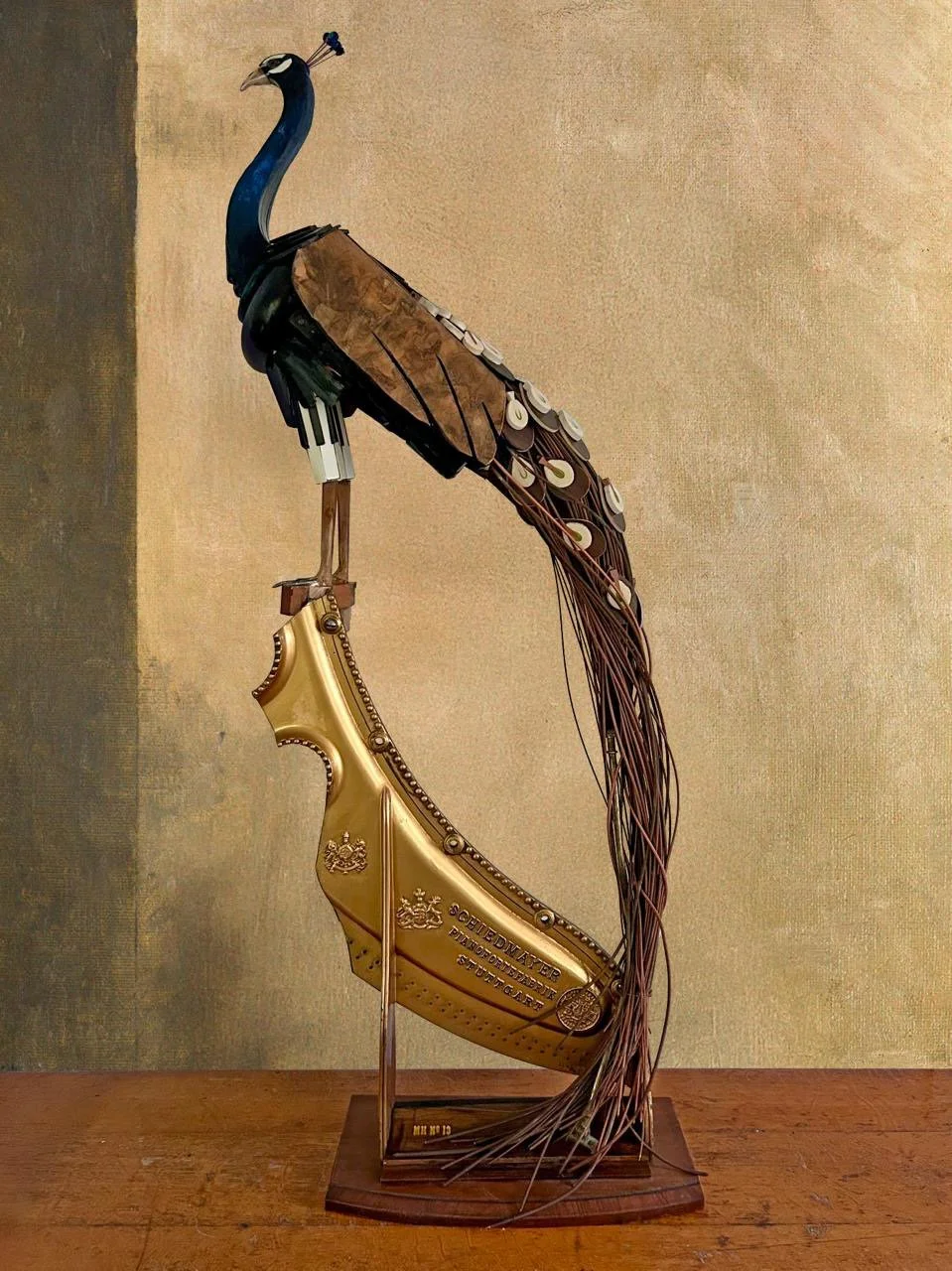 Peacock sculpture.