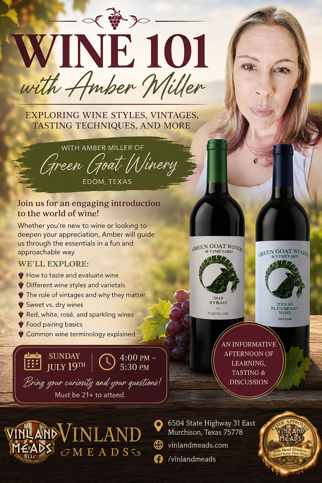 Wine 101 with Amber Miller - Workshop at the Meadery