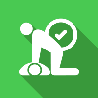 A white icon of a person kneeling over a person doing CPR with a check mark inside a circle in the background, on a green background.