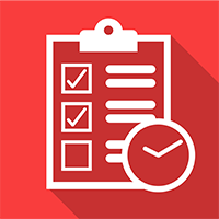 Icon of a clipboard with checkmarks and a clock, symbolizing tasks or schedule.
