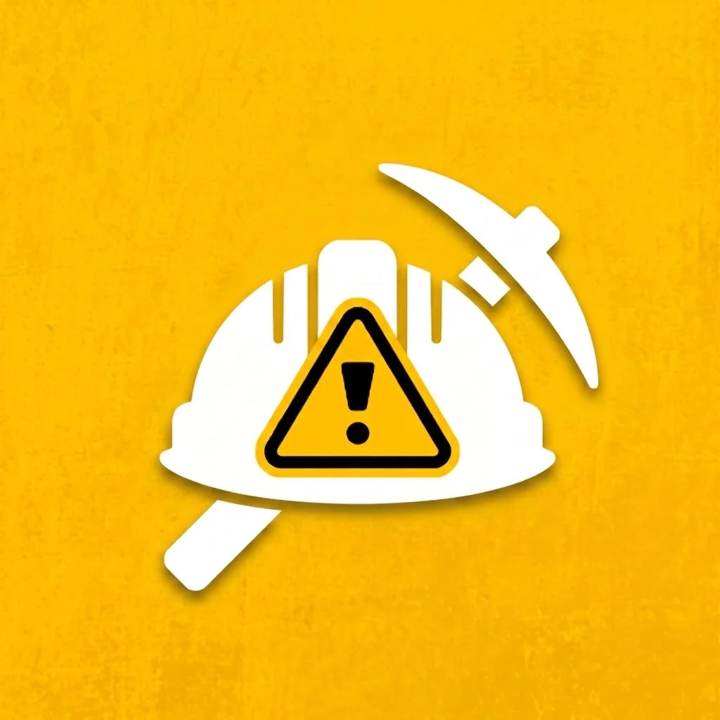 White hand pointing at a yellow caution sign with a black exclamation mark on a yellow background.