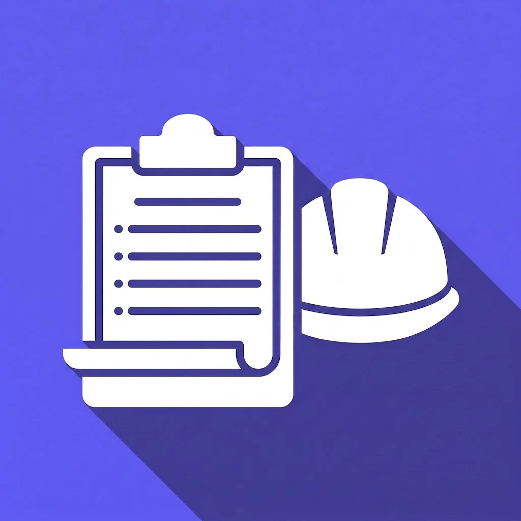 A stylized white outline of a filing cabinet with a paper or document on top, set against a blue gradient background with a long shadow.