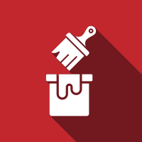 A paintbrush dipped in lead paint, with the word 'in' underneath, all on a red background.