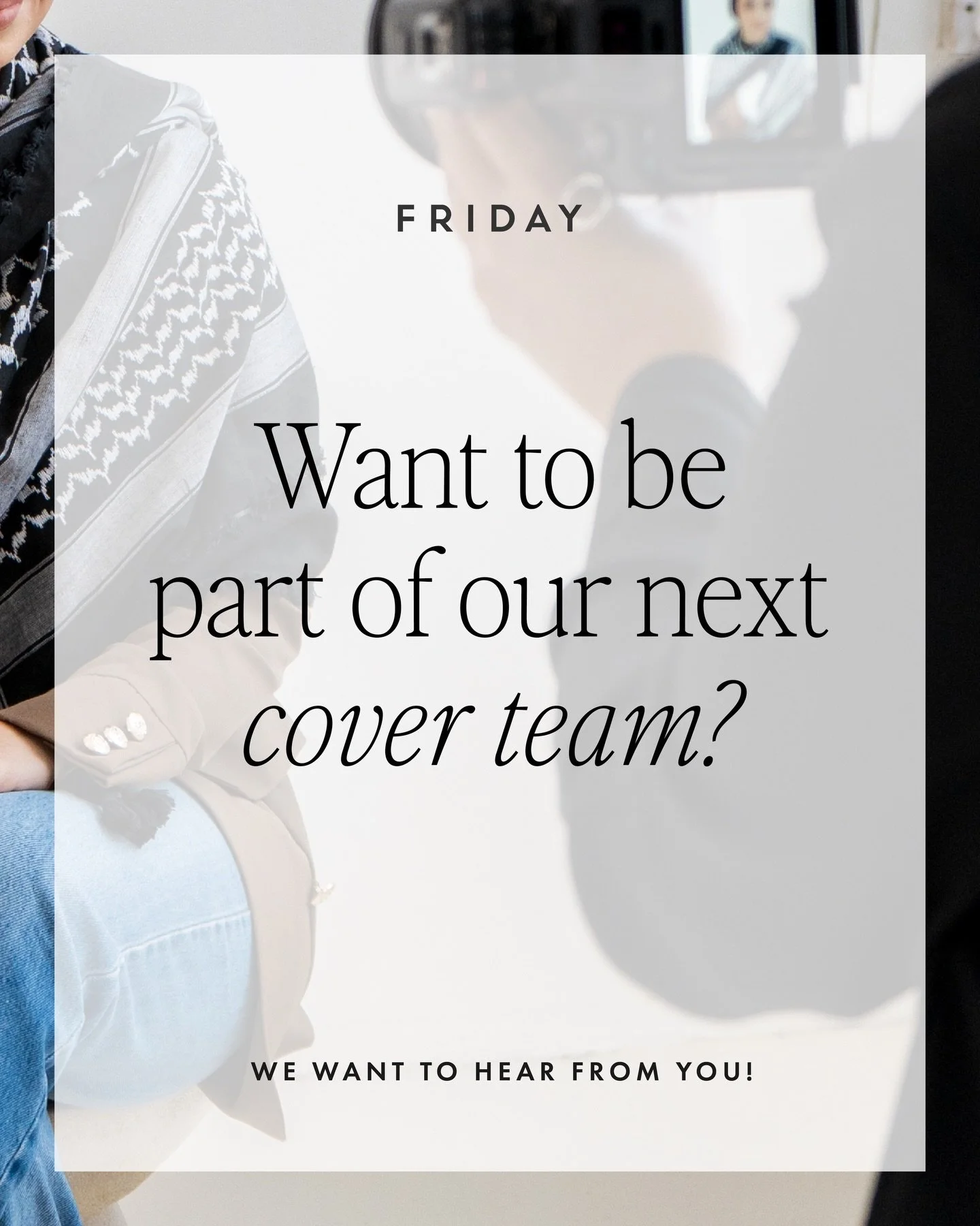 Want to be part of our next cover shoot team?!

We&rsquo;re looking for volunteers to support our core team on shoot day; makeup, content creation, styling, video, odd jobs&hellip; the more hands the better!

You&rsquo;ll get real hands-on experience