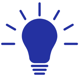 Blue light bulb icon with lines radiating outward