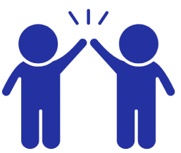 Two blue cartoon figures giving each other a high five.