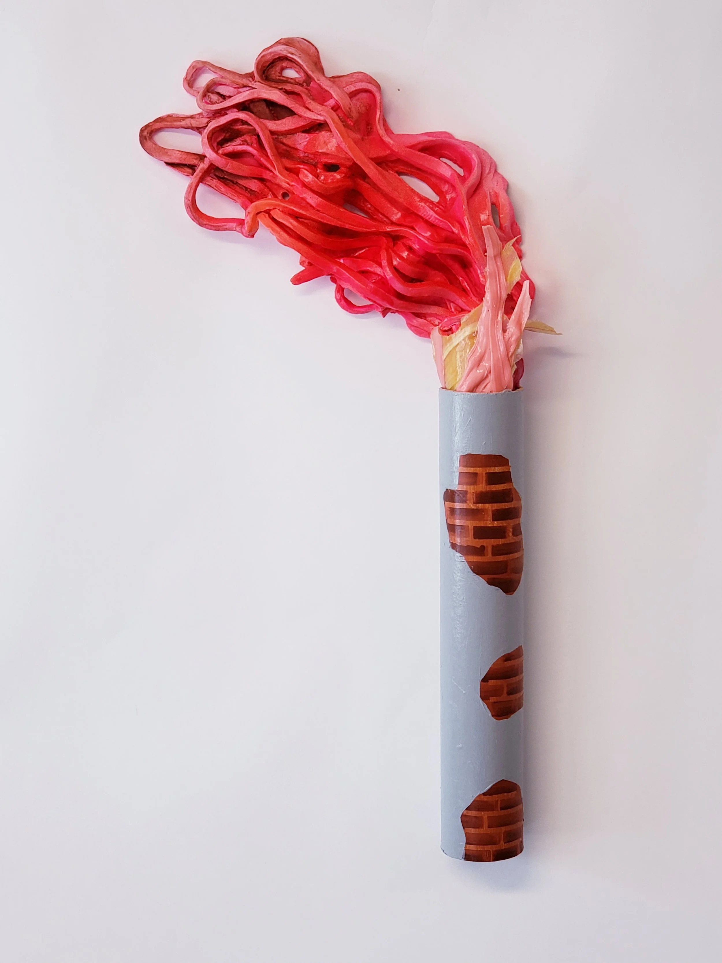 Flue, 18 x 7 x 2in, 2022, cardboard, ceramic, pigmented silicone, acrylic