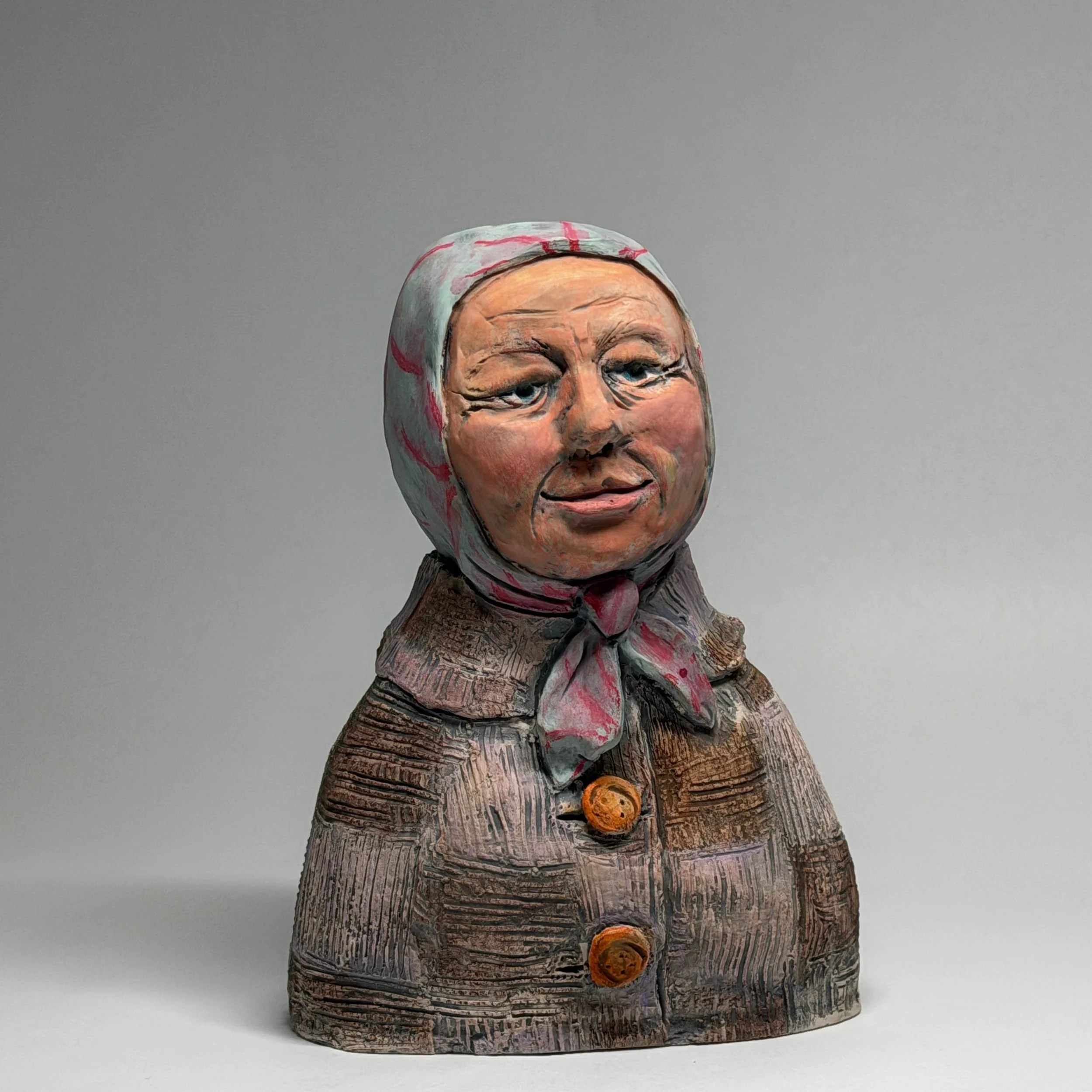 Babushka, 9 x 7in dia, 2025, ceramic, underglaze, colored pencil