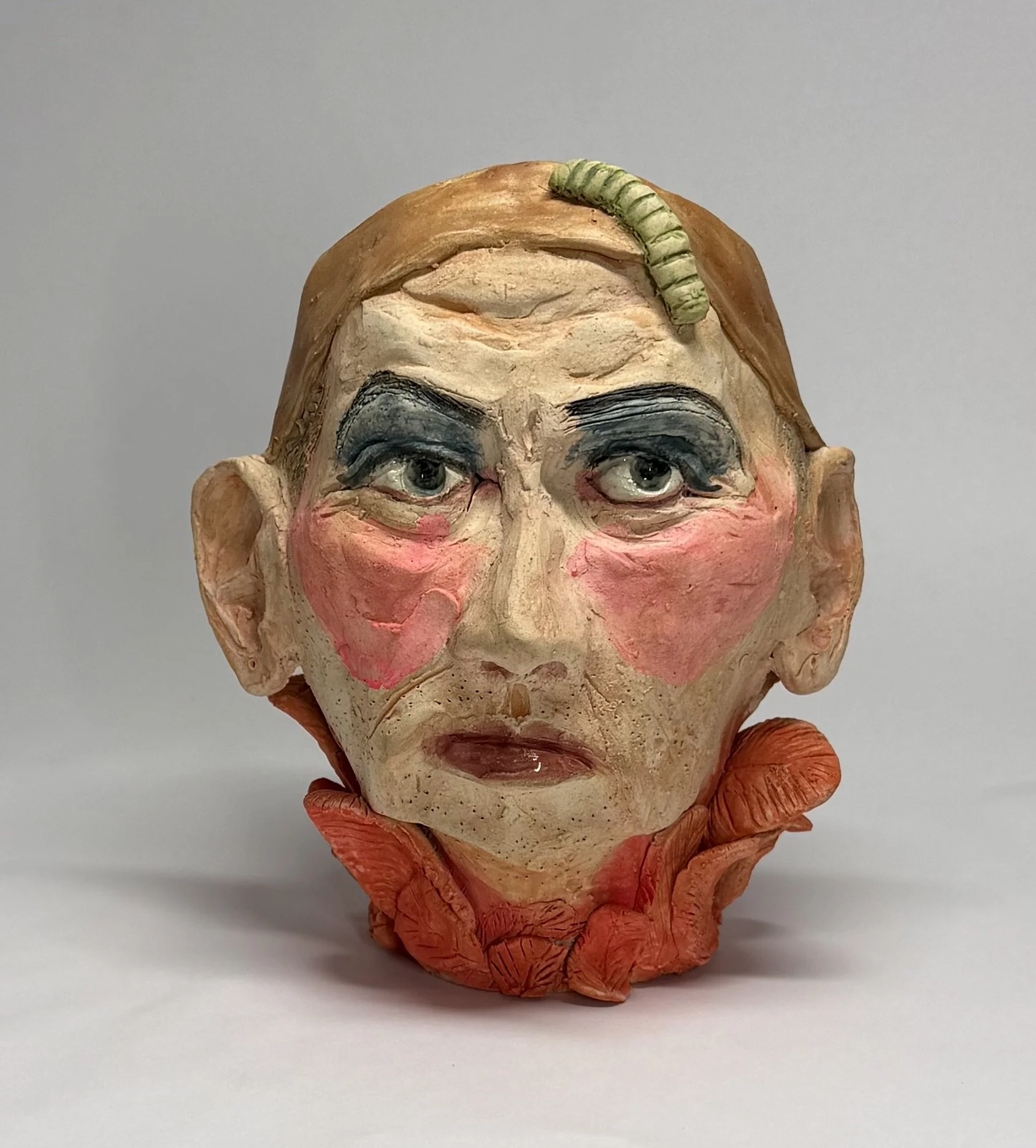 Old Queen, 7 x 8 dia, ceramic, underglaze, acrylic