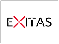 Logo met de tekst 'EXITAS', met een rood kruis tussen de letters E en X.