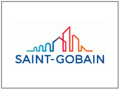 Logo van Saint-Gobain met grafische elementen in blauw, rood en oranje