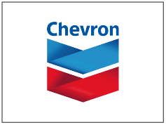 Chevron logo met blauwe, witte en rode vormen