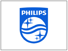 Philips logo met blauwe achtergrond en witte tekst