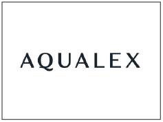 Logo met de tekst 'AQUALEX' op een witte achtergrond.