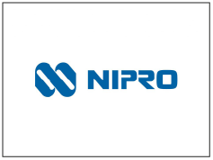 Nipro logo met blauwe tekst en symbool op een witte achtergrond.