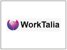 Logo van WorkTalia met een paars en roze bloemachtig symbool