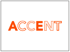 Afbeelding met de tekst 'ACCENT' in oranje en witte letters, met een minimalistisch ontwerp.