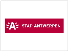 Logo for Stad Antwerpen, with white text on a burgundy background