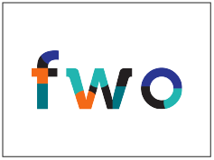 Logo met de tekst 'two' in verschillende kleuren en letterstijlen.