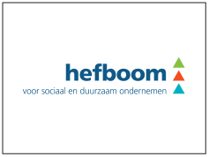 Logo van Hefboom met de tekst 'voor sociaal en duurzaam ondernemen' en kleurrijke driehoeken