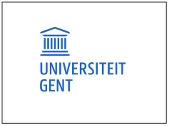 Logo of Universiteit Gent featuring a blue Greek temple and the university's name