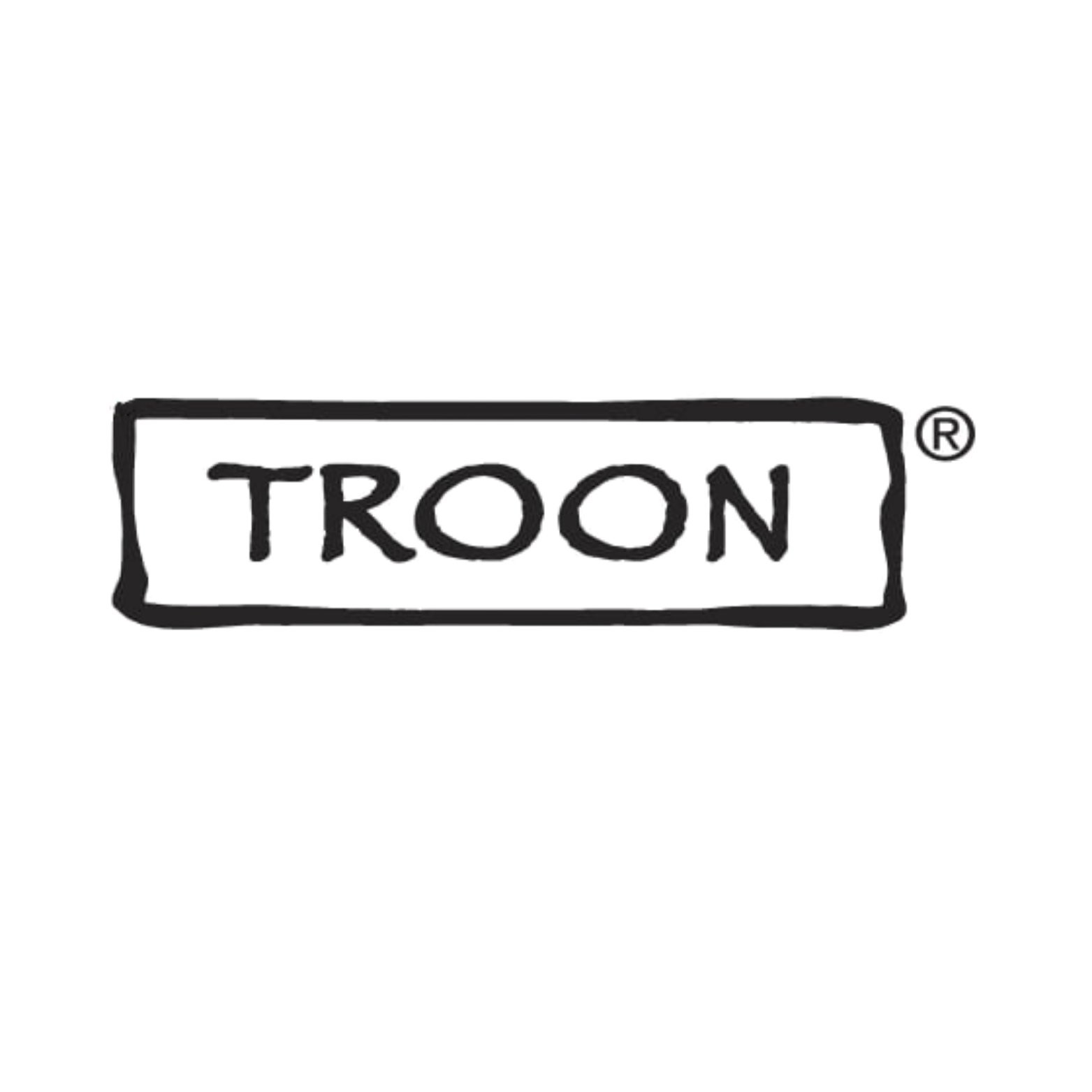 Black and white logo with the word 'TROON' inside a rectangular border.