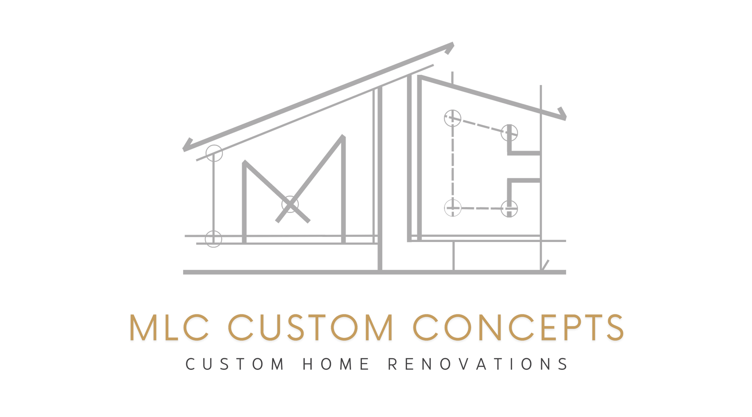 Logo for MLC Custom Concepts featuring a stylized architectural blueprint of a house with a sloped roof, divided into two sections, with the business name and slogan underneath.