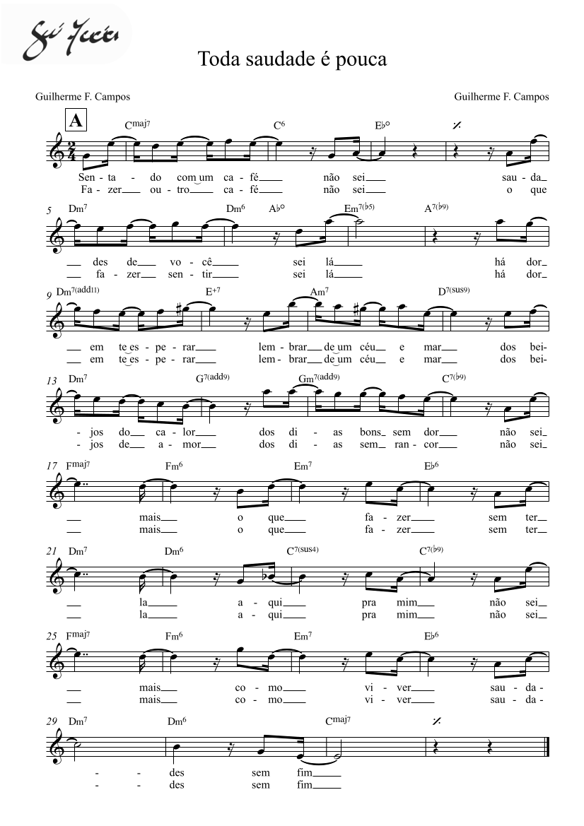 Toda saudade é pouca - Partitura Original.png