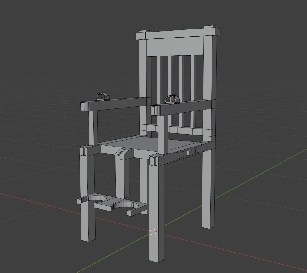 A chair modeled in Blender for the environment of a student-created game titled "BlackPoint"
