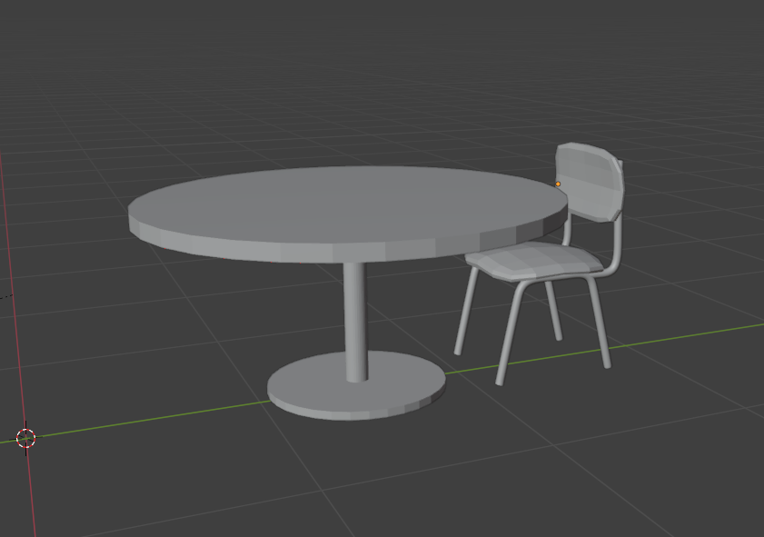 A chair and table modeled in Blender for the environment of a student-created game titled "BlackPoint"
