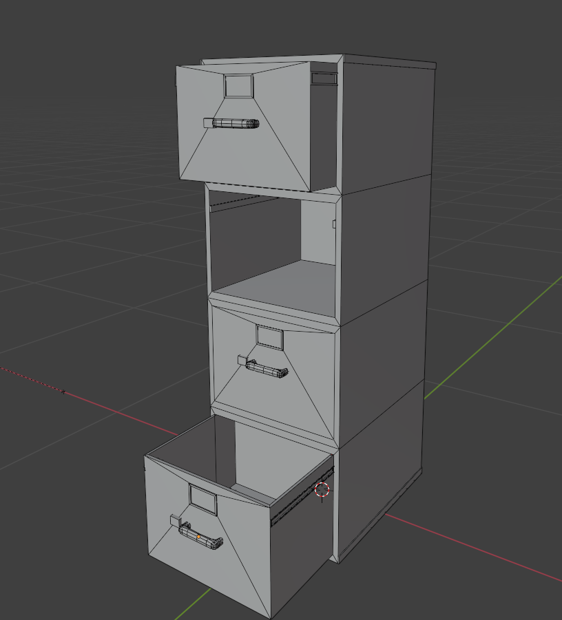 A filing cabinet modeled in Blender for the environment of a student-created game titled "BlackPoint"