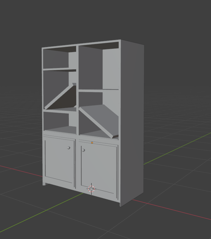 A broken shelf modeled in Blender for the environment of a student-created game titled "BlackPoint"
