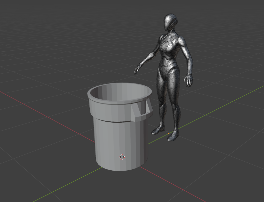 A ftrash can modeled in Blender for the environment of a student-created game titled "BlackPoint"