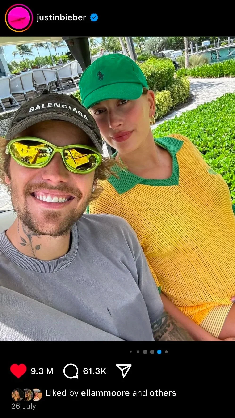 Justin Bieber Posting Hailey Wearing FORTYTWO CO Product (9.3M likes)