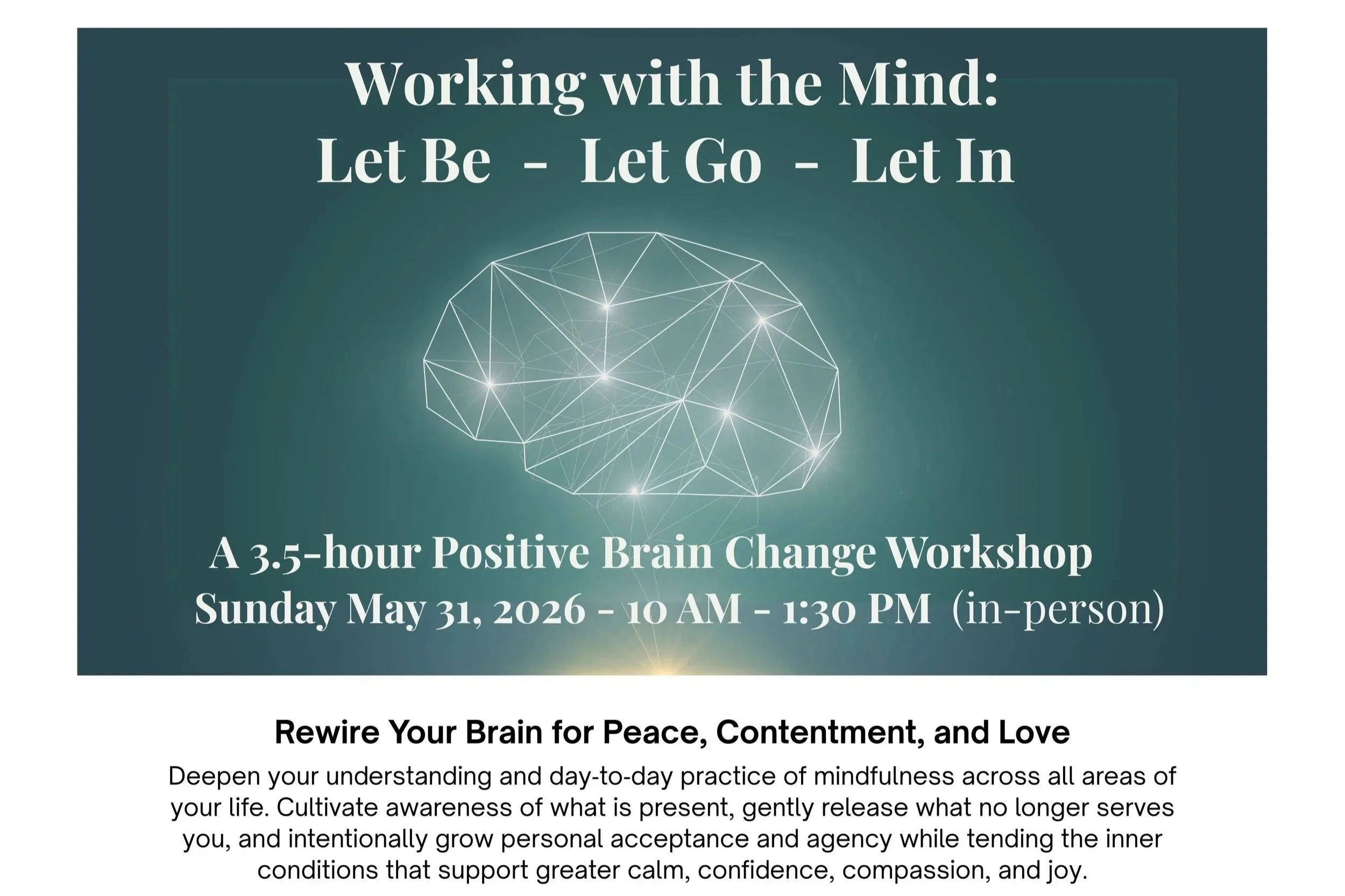 Working with the Mind: Let Be - Let Go - Let In - 3.5 -hour In-Person Workshop Level II