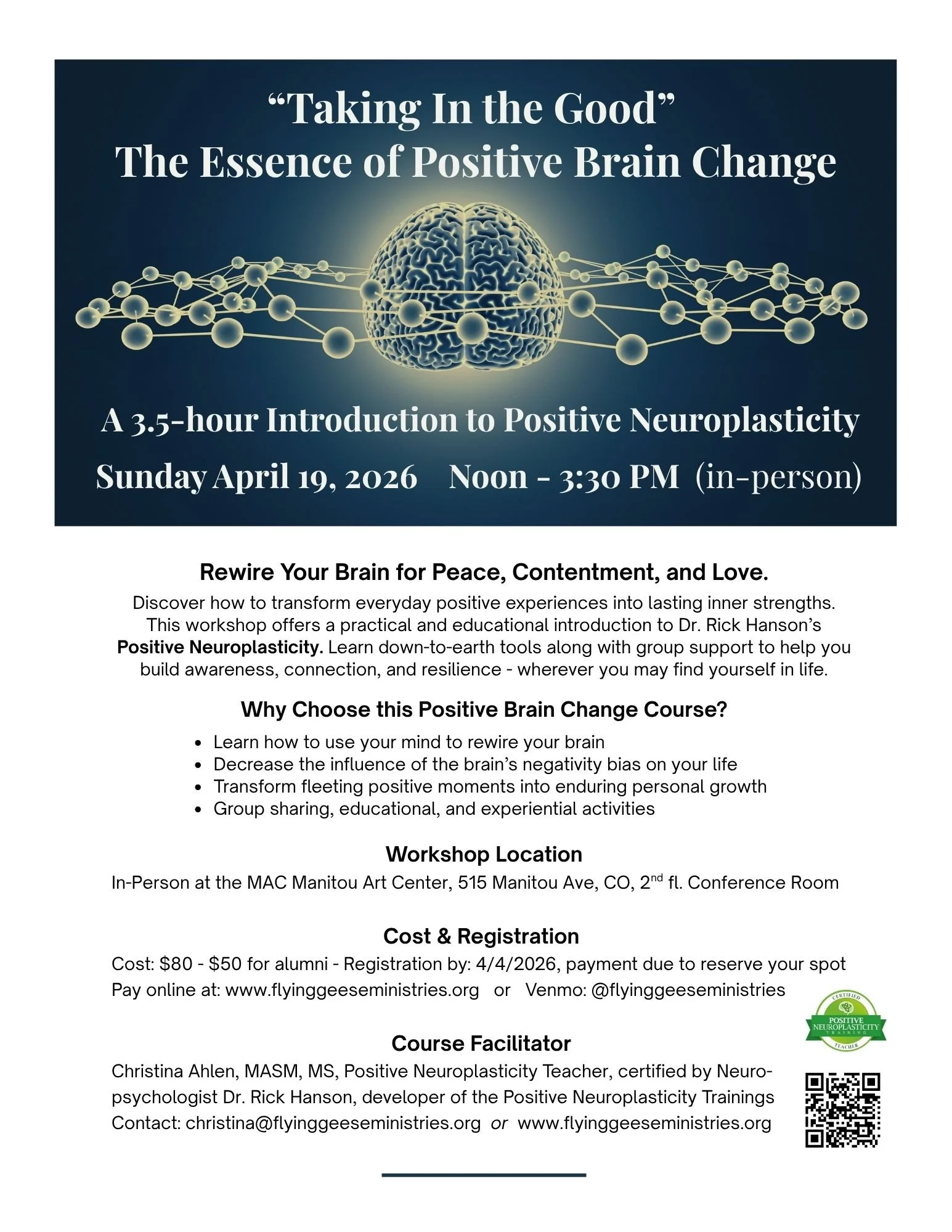 SOLD OUT!  ALUMNI  - The Essence of Positive Neuroplasticity - 3.5-hour Workshop