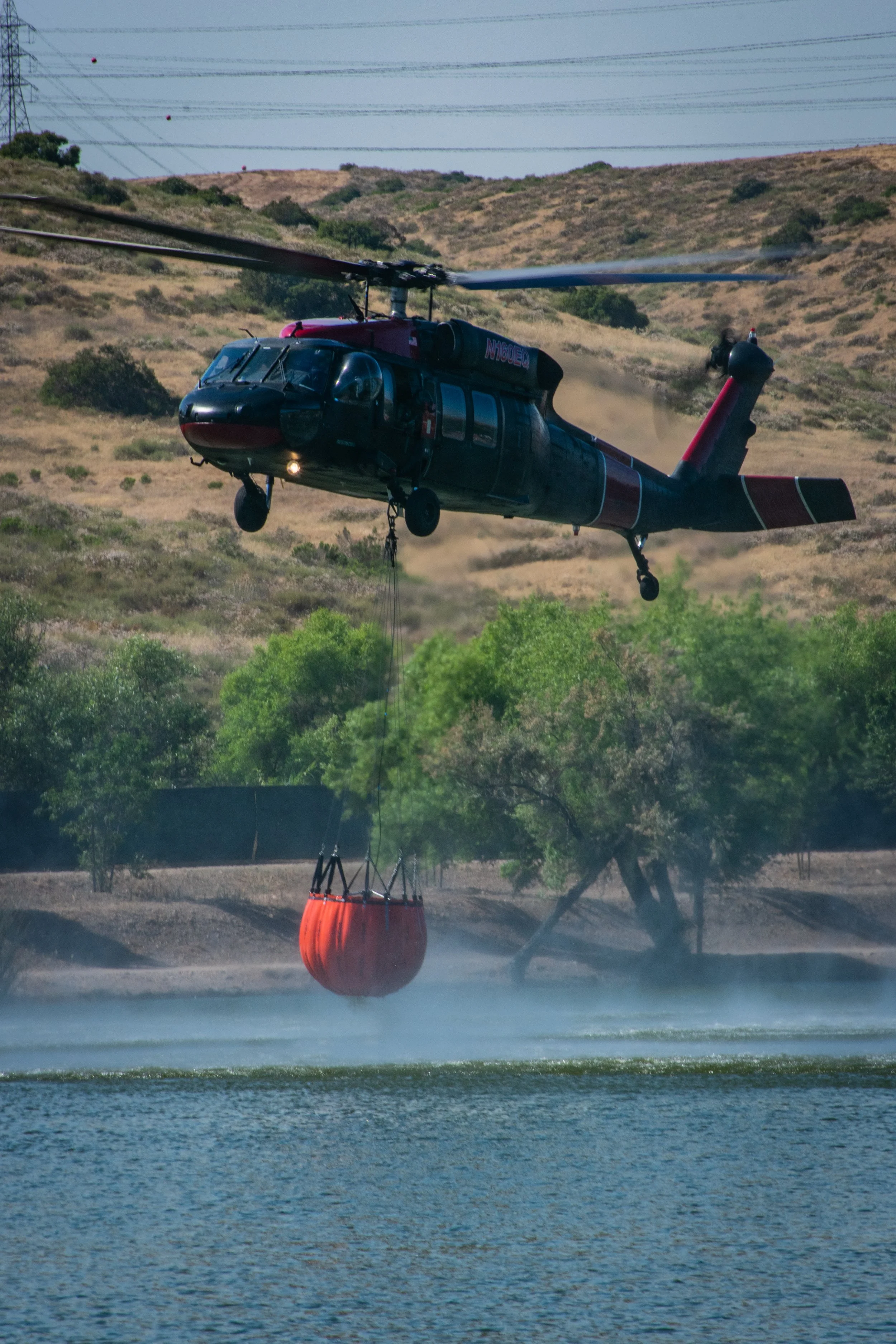 Helicopter over water