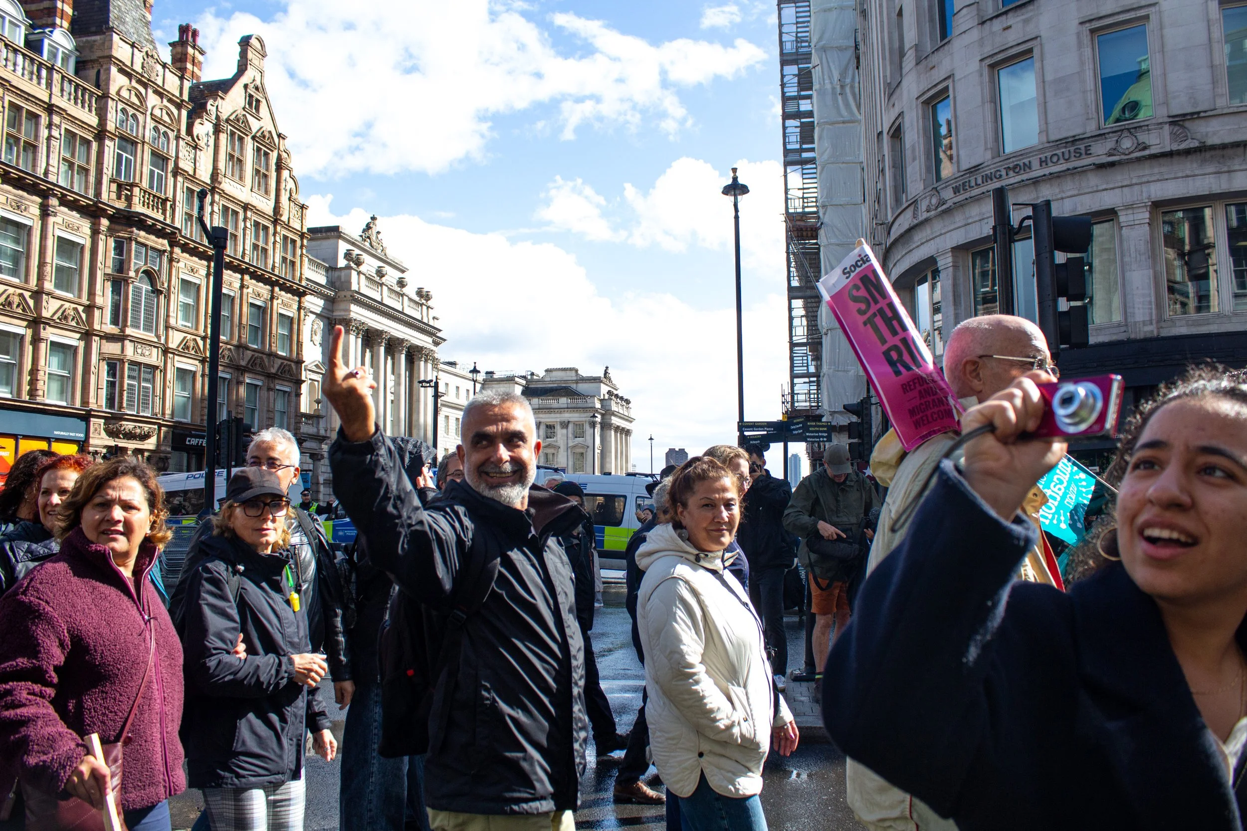 Counter protestors respond to the verbal abuse from the far-right as the march continues.