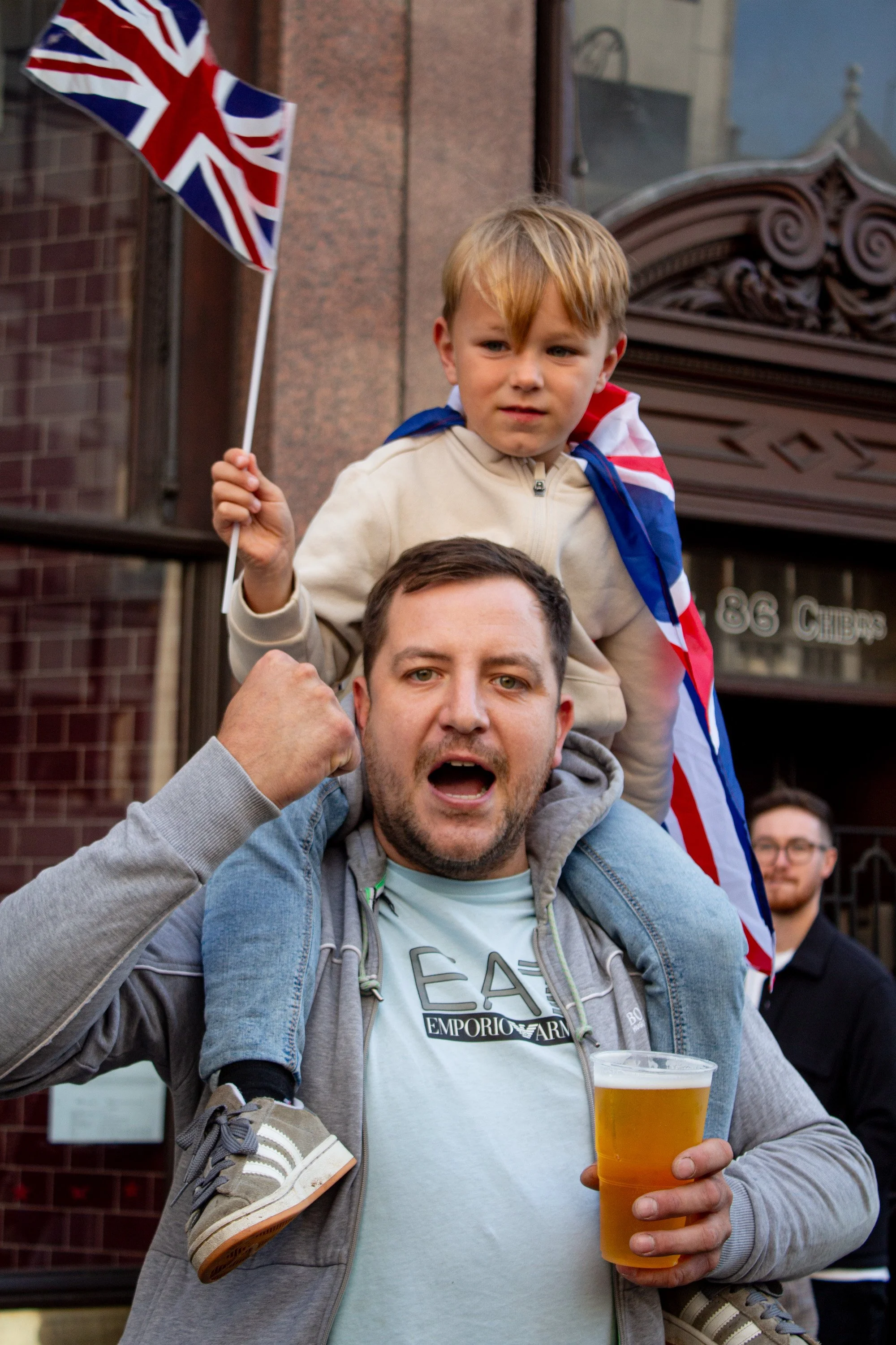 A man with his son.