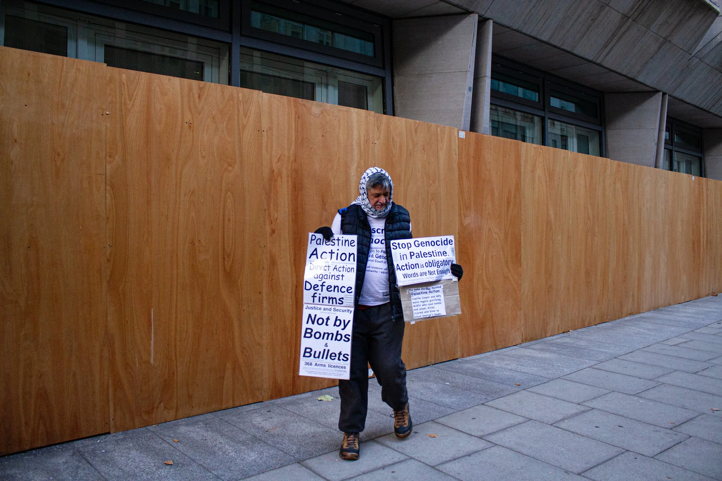 Protestor outside the Ministry of Justice, 2025.