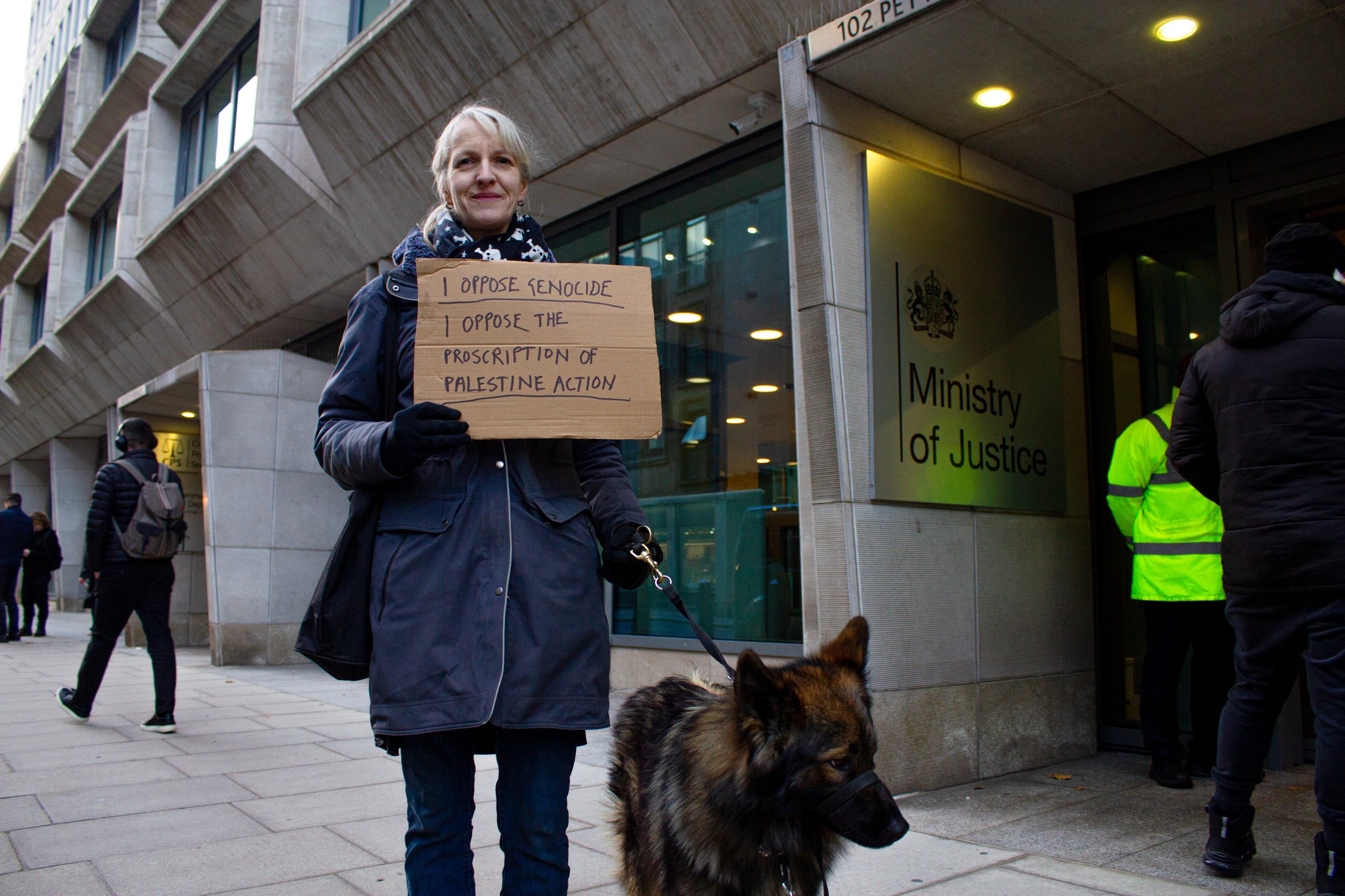Protestor outside the Ministry of Justice, 2025.