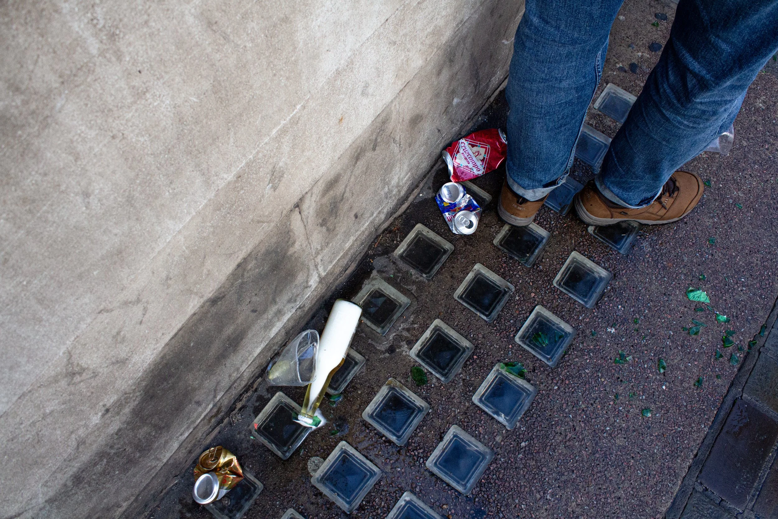 Glass beer bottles were among some of the items being thrown by the far-right.