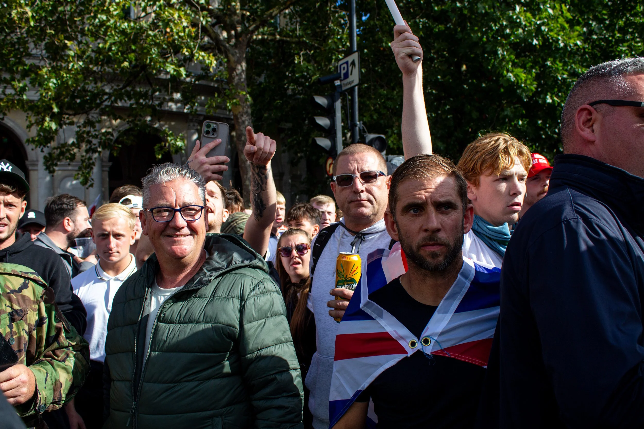 The far-right and counter protestors are sectioned off by police.