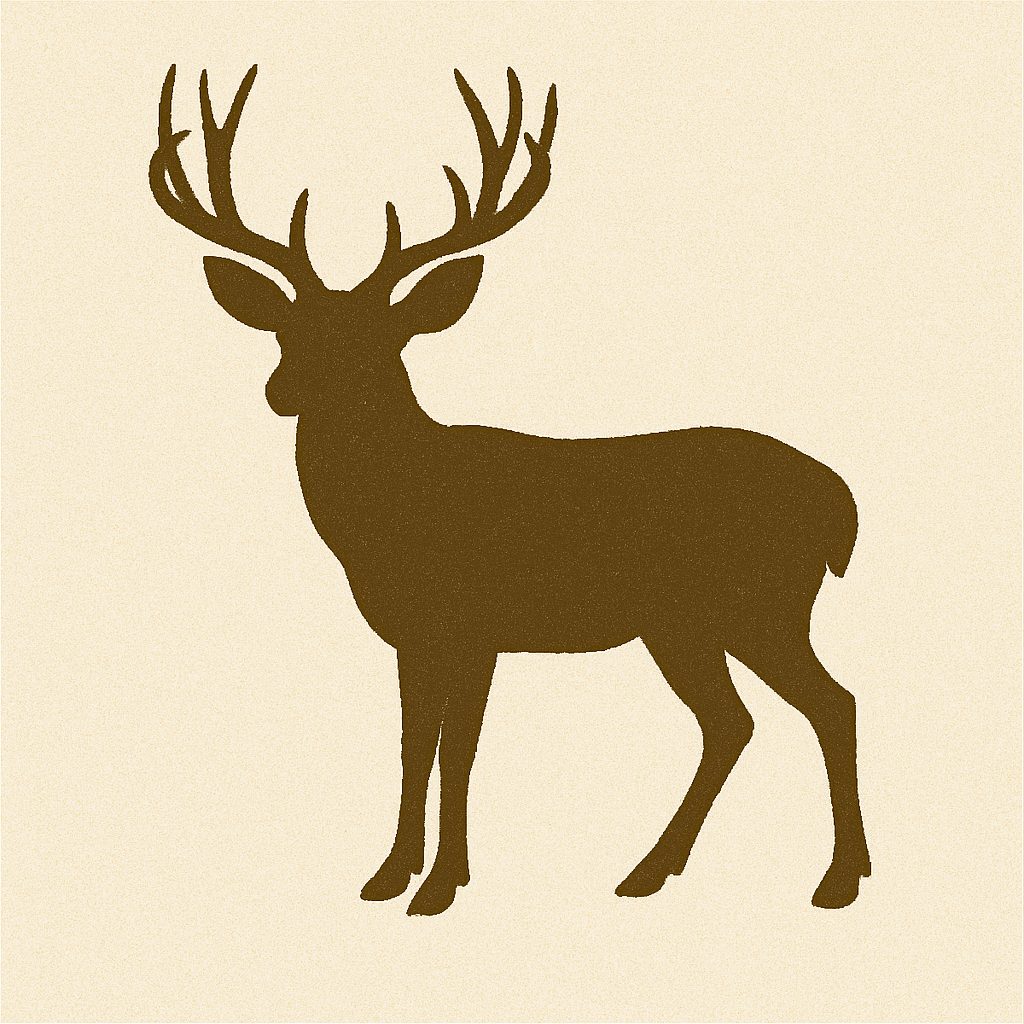 Silhouette of a stag with antlers on a light background.
