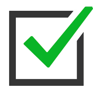 Green checkmark inside a black and white checkbox