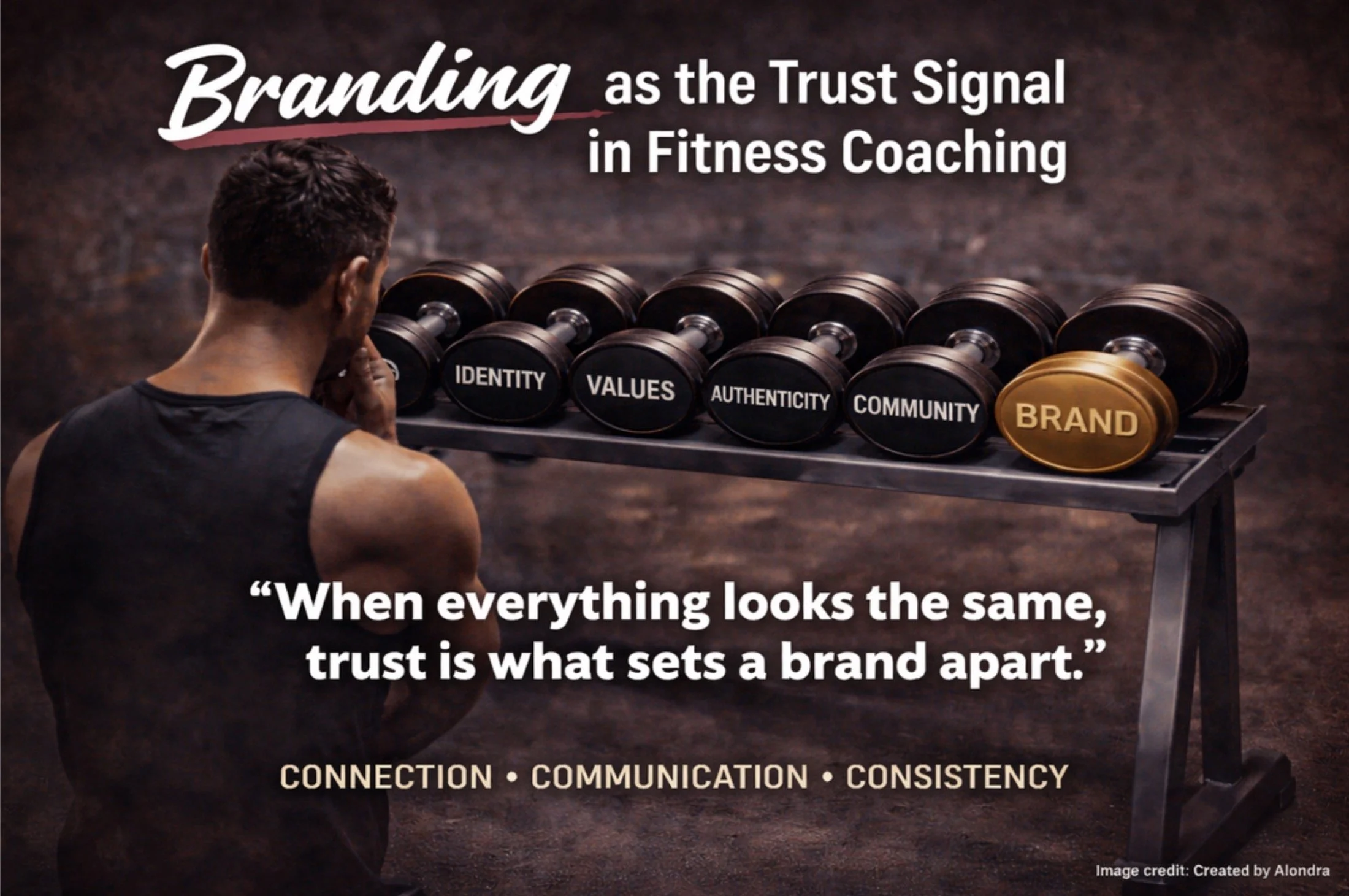 Fitness branding concept image representing trust, identity, authenticity, and community in online coaching.