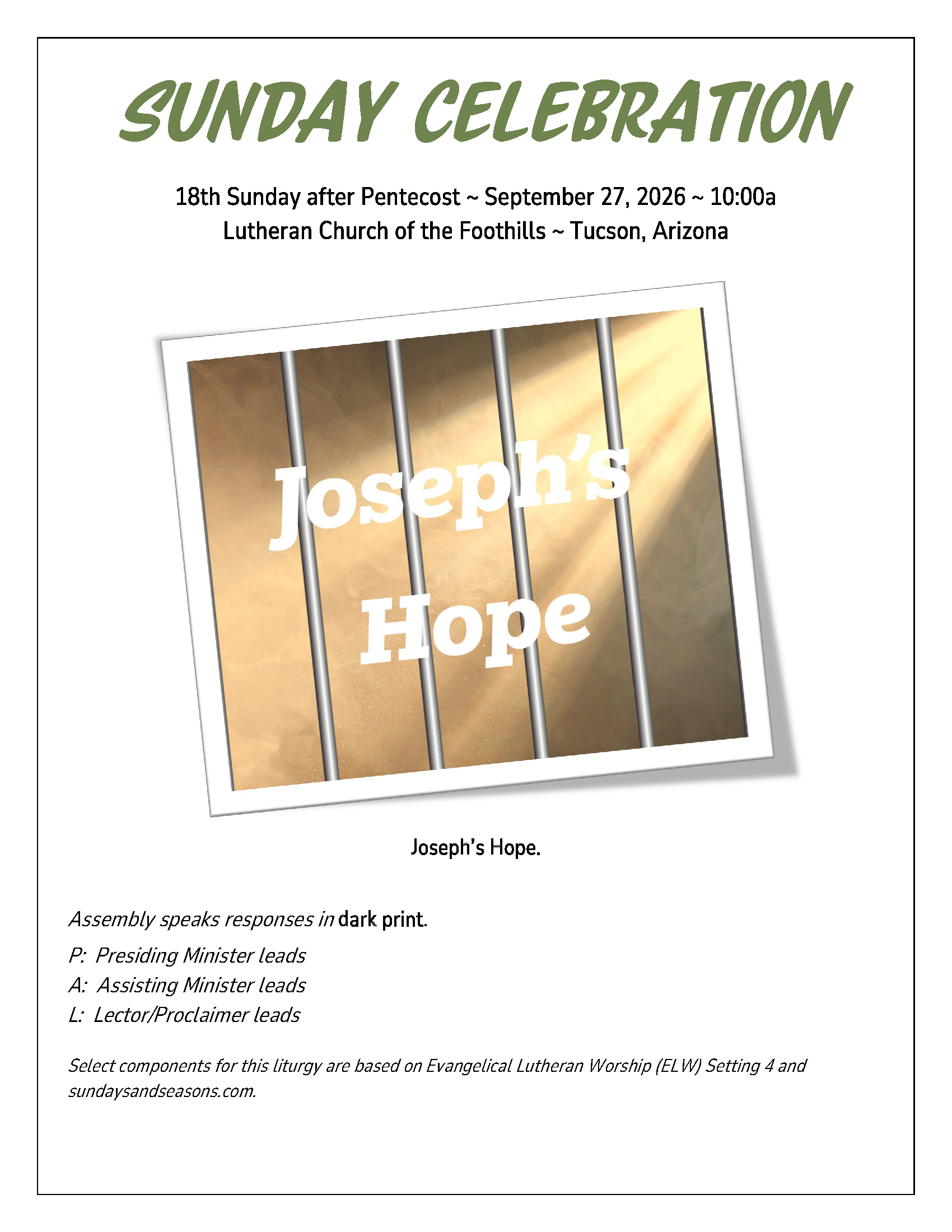 Sunday Bulletin and Worship Service Links for September 27, 2026