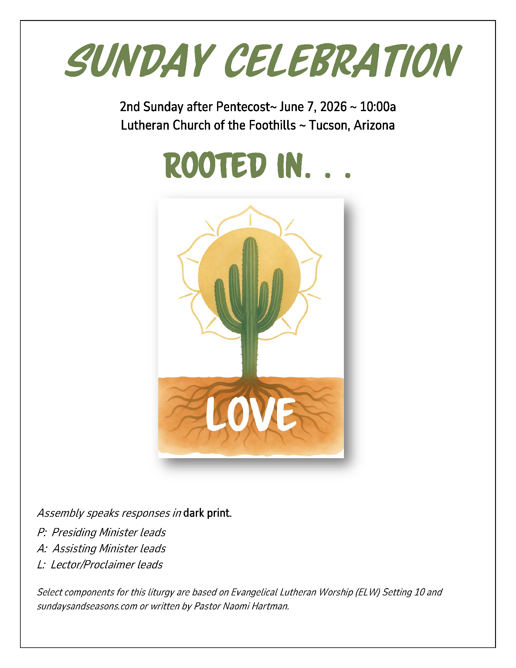 Sunday Bulletin and Worship Service Links for June 7, 2026