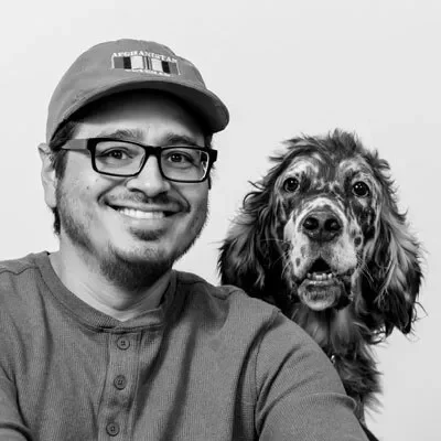 Photo of veteran and dog