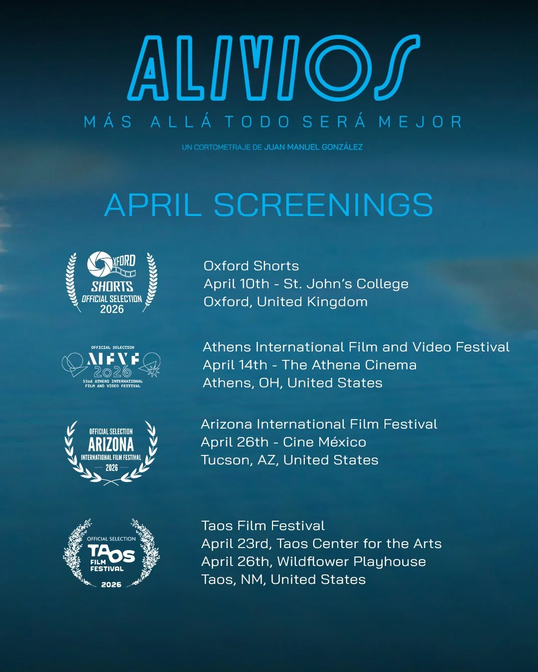 If you are in the UK or the USA, this is the month to se RELIEFS / ALIVIOS!  Starting in Oxford and traveling to Ohio, Arizona and New Mexico, there has to be a screening near you!  Come and let us share with you a story that is profound and meaningf